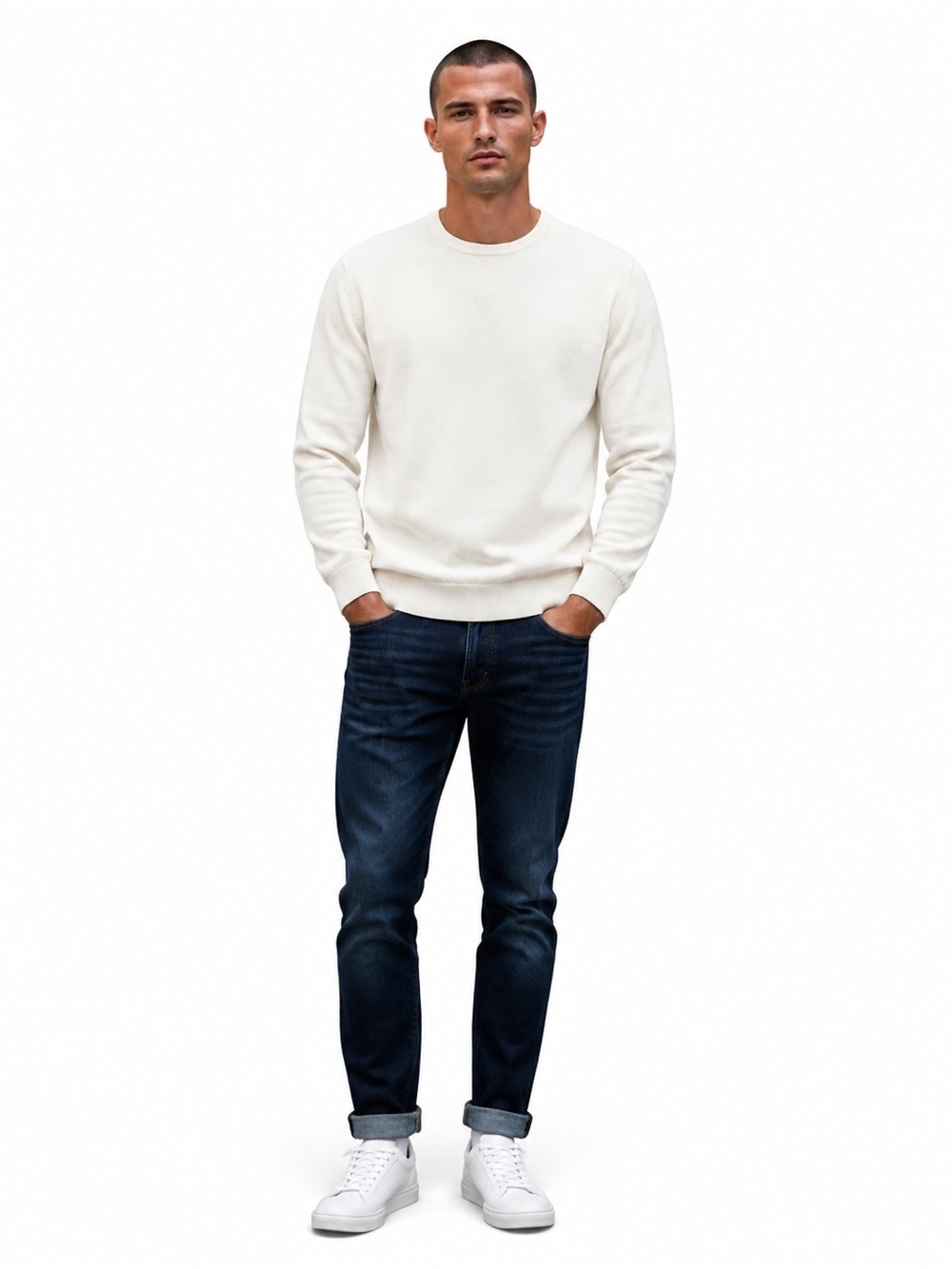 Zara Men’s Cream Crewneck Sweater XL | Neutral Minimal Knit Pullover